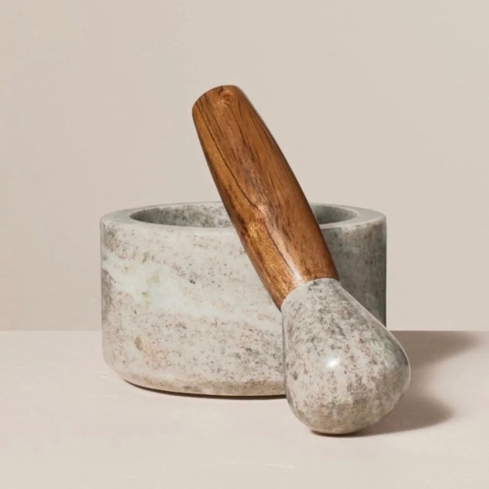 Hearth & Hand Marble & Wood Mortar And Pestle